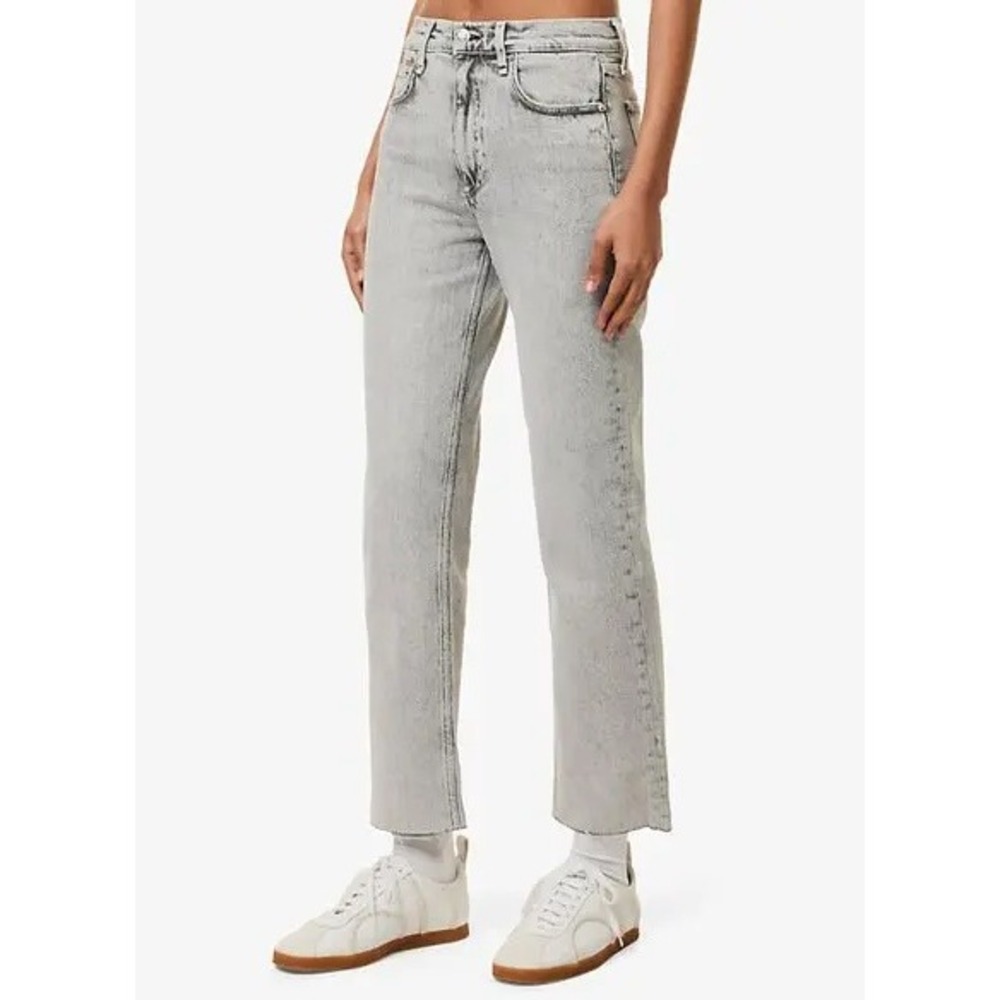 Rag & Bone Harlow Straight-Leg Mid-Rise Stretch-Denim Jeans Womens 26 Gray EUC